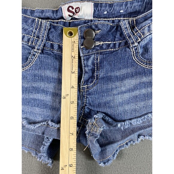 SO Shortie Cut Off Shorts 26x2 Blue Flap Pockets Embellished Booty Juniors Tag 1 - Picture 4 of 11
